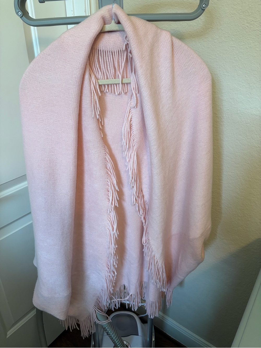 Soft Pink Fringe Open-Front Women's Sweater Wrap